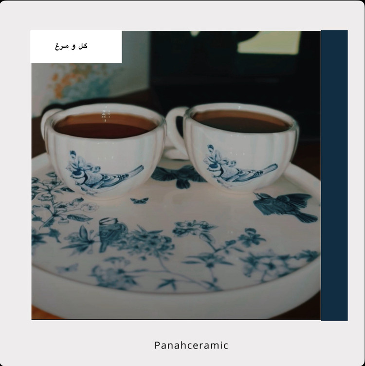 فنجان سرامیکی طرح گل و مرغ سرمه ای(پس کرایه)