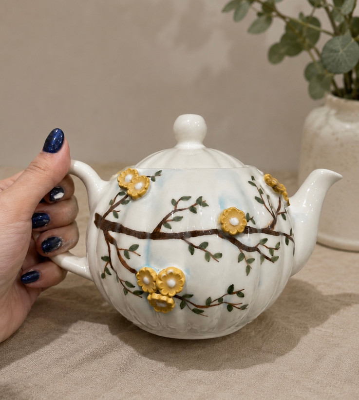 سرویس پذیرایی سرامیکی دستساز طرح شکوفه های بهاری(پس کرایه)